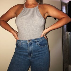 High neck knit strappy tank